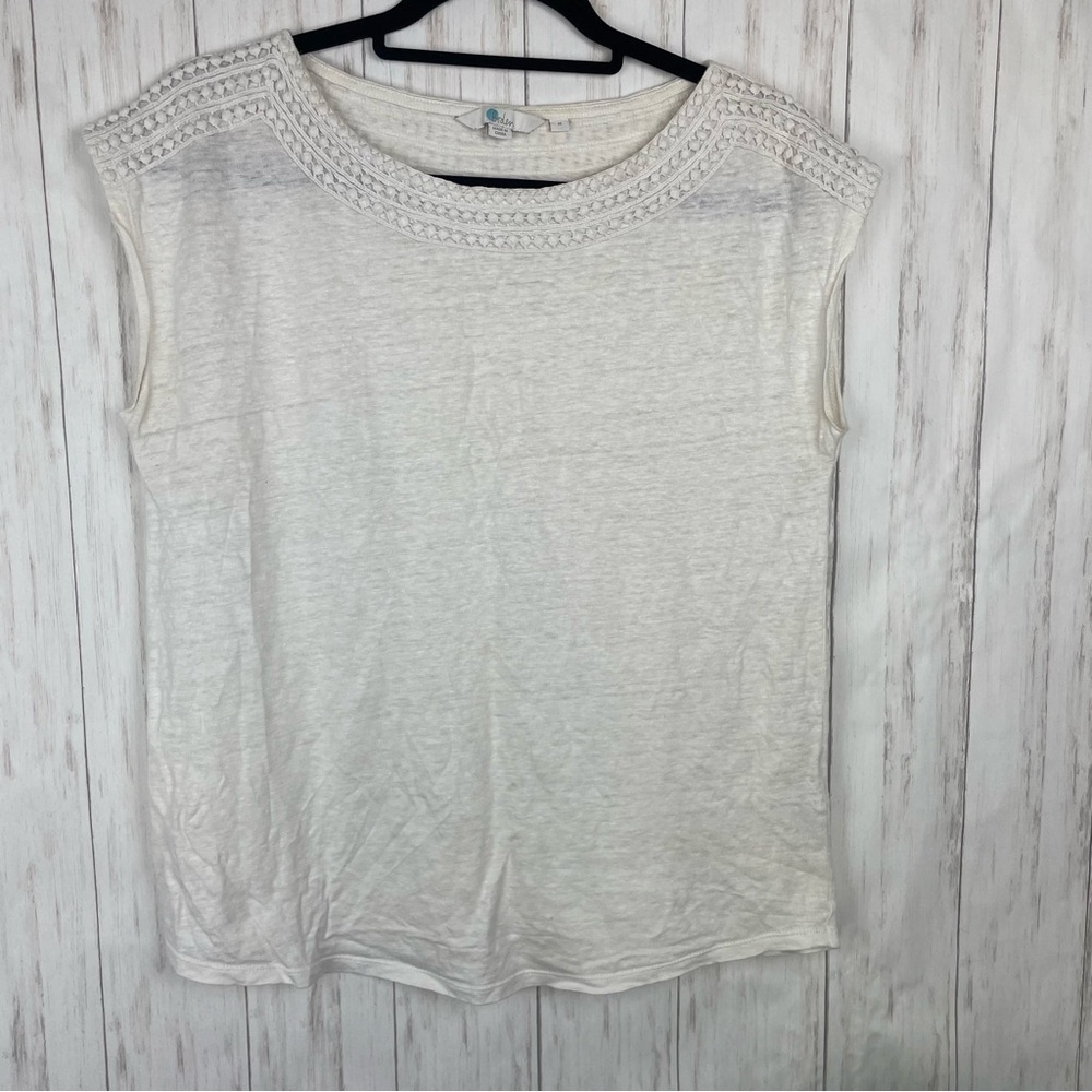 Anthropologie Boden 100% linen cream braided top